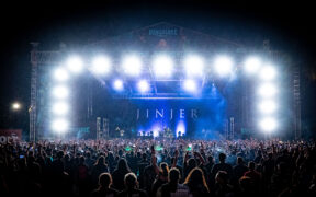 Crowd cheering in front of the stage at Bangalore Open Air metal festival in Bengaluru