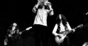 John Paul Jones, Robert Plant, and Jimmy Page, onstage in Dusseldorf, Germany