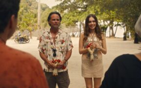 Walton Goggins and Aimee Lou Wood in Season Three of ‘The White Lotus’