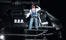 A$AP Rocky performs in a helicopter