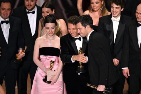 The cast and crew of 'Anora' accept the Best Picture Oscar at the 97th Annual Academy Awards