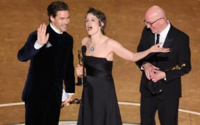 Clément Ducol, Camille, Jacques Audiard at the 97th Oscars held at the Dolby Theatre