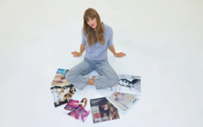 Taylor Swift with her first six albums