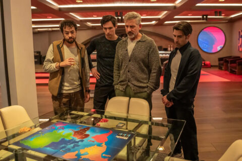 Ramy Youssef, Cory Michael Smith, Steve Carell and Jason Schwartzman in 'Mountainhead.'