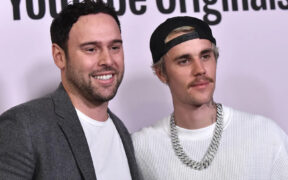 Scooter Braun and Justin Bieber at the Regency Bruin Theatre in Los Angeles.