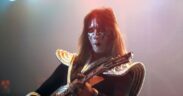 Kiss lead guitarist Ace Frehley on January 27, 1977, at Cobo Arena in Detroit, Michigan.