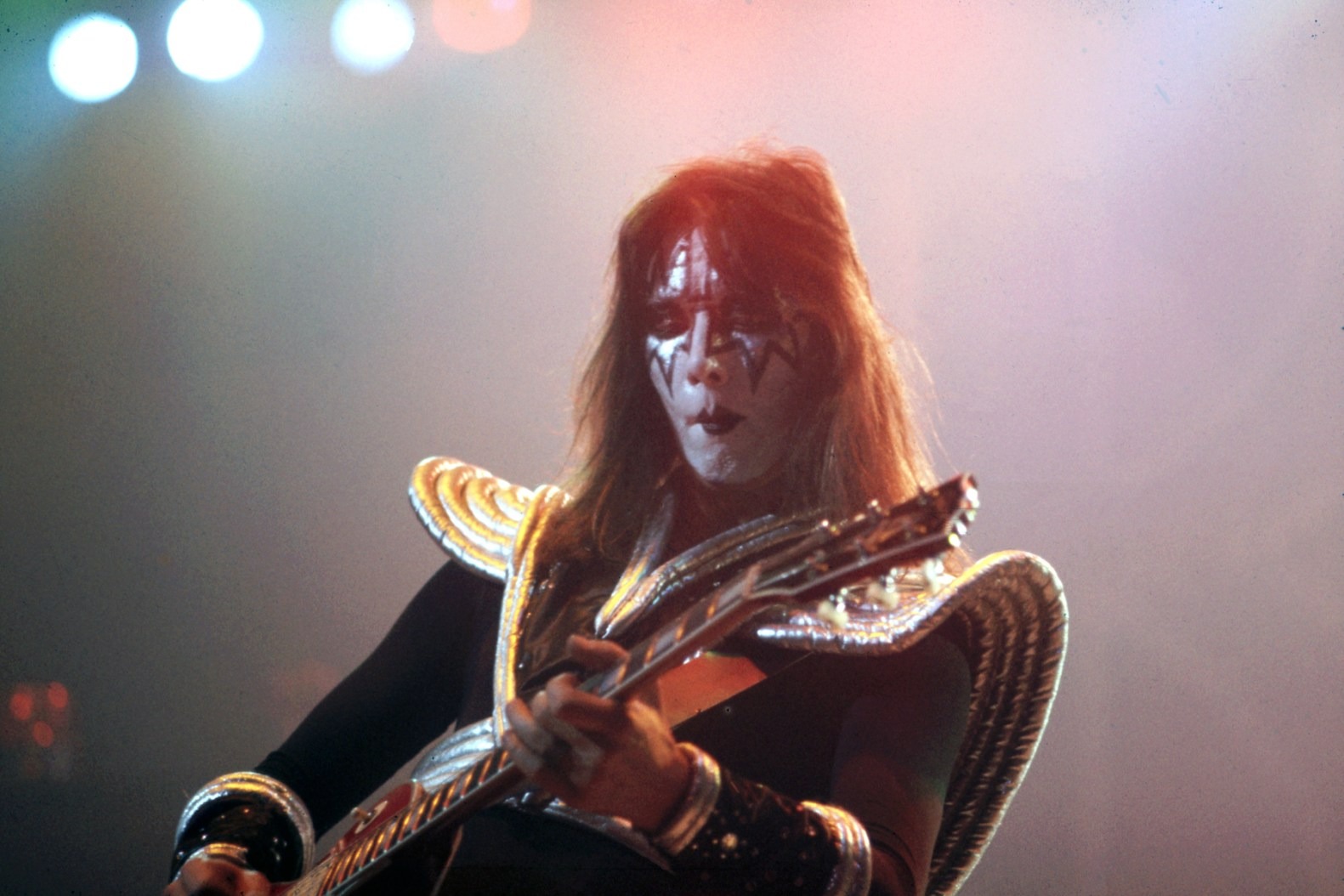 Kiss lead guitarist Ace Frehley on January 27, 1977, at Cobo Arena in Detroit, Michigan.