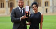 Sir David Beckham with wife Victoria Beckham after receiving his knighthood