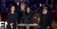 Matt Cameron, Ben Shepherd, Hiro Yamamoto, and Kim Thayil of Soundgarden speak onstage during the 2025 Rock & Roll Hall of Fame Induction Ceremony