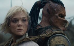 Elle Fanning and Dimitrius Schuster-Koloamatangi in ‘Predator: Badlands.’