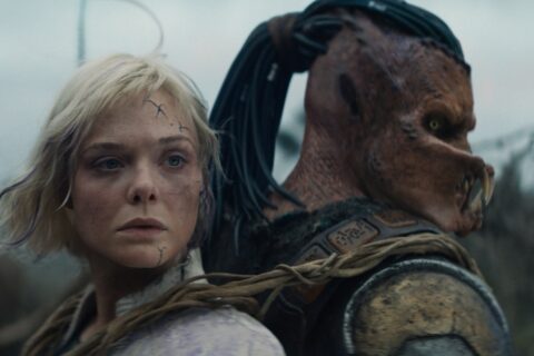 Elle Fanning and Dimitrius Schuster-Koloamatangi in ‘Predator: Badlands.’