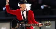 Angus Young of AC/DC performs during their Power Up tour at Melbourne Cricket Ground in Melbourne, Australia
