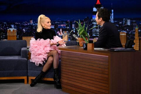 Gwen Stefani during an interview with host Jimmy Fallon